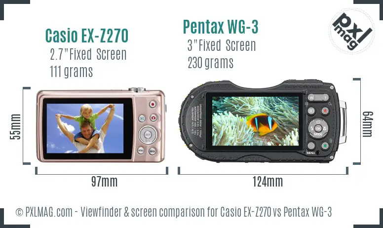 Casio EX-Z270 vs Pentax WG-3 Screen and Viewfinder comparison