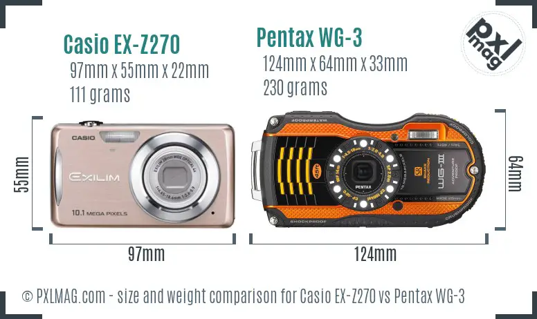 Casio EX-Z270 vs Pentax WG-3 size comparison