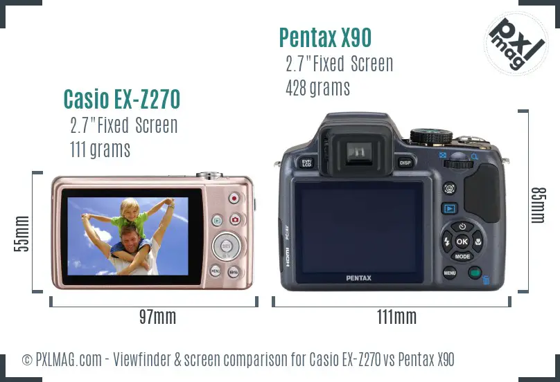 Casio EX-Z270 vs Pentax X90 Screen and Viewfinder comparison