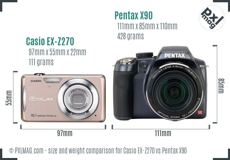 Casio EX-Z270 vs Pentax X90 size comparison