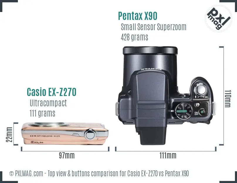 Casio EX-Z270 vs Pentax X90 top view buttons comparison