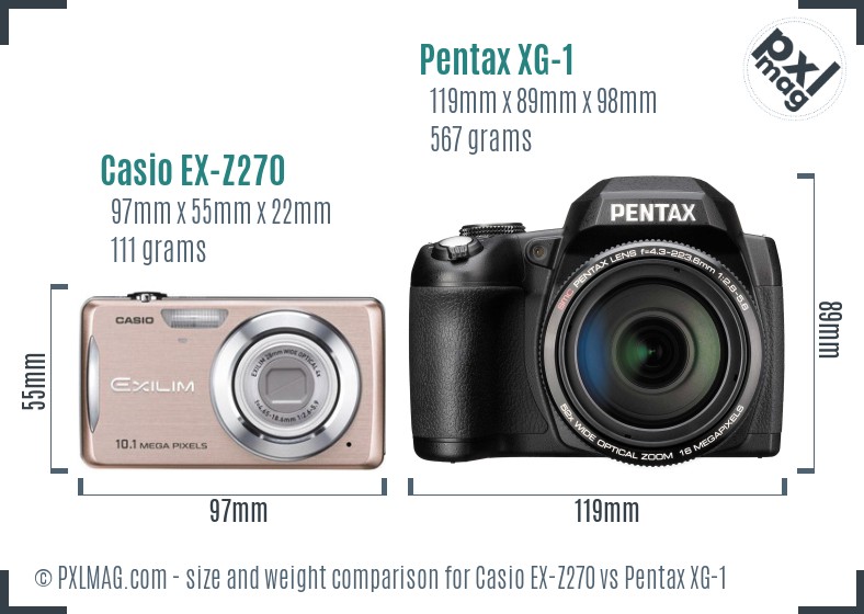 Casio EX-Z270 vs Pentax XG-1 size comparison Casio EX-Z270 vs Pentax XG-1 size comparison