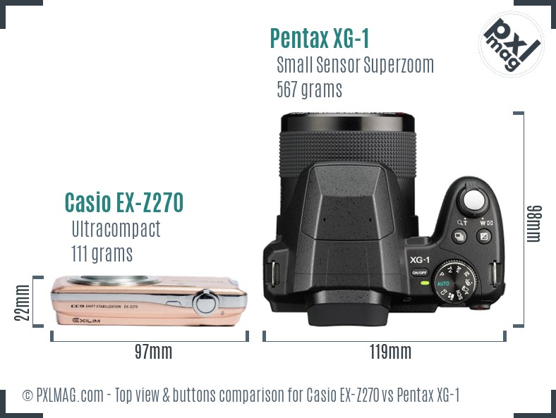 Casio EX-Z270 vs Pentax XG-1 top view buttons comparison