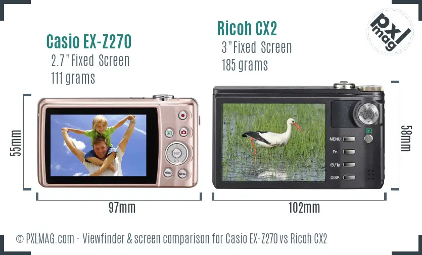Casio EX-Z270 vs Ricoh CX2 Screen and Viewfinder comparison