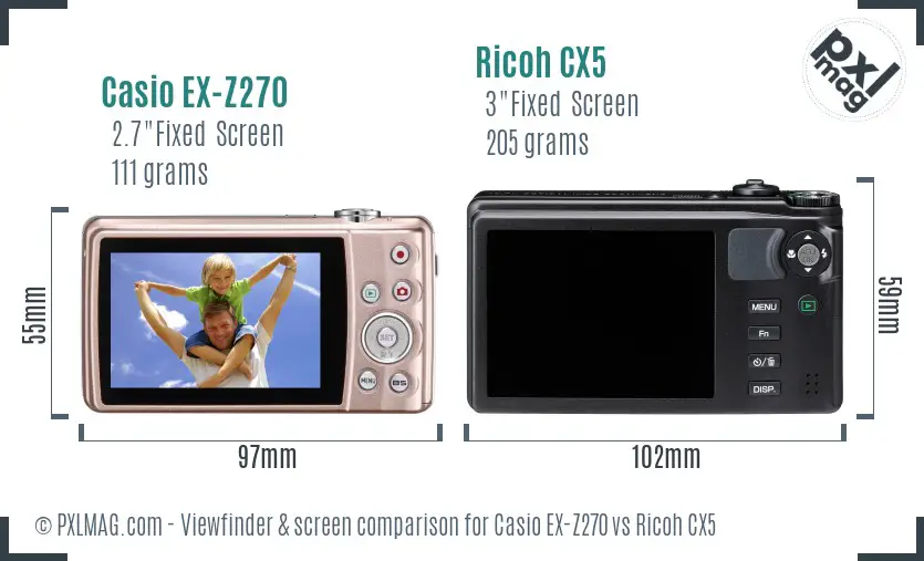 Casio EX-Z270 vs Ricoh CX5 Screen and Viewfinder comparison