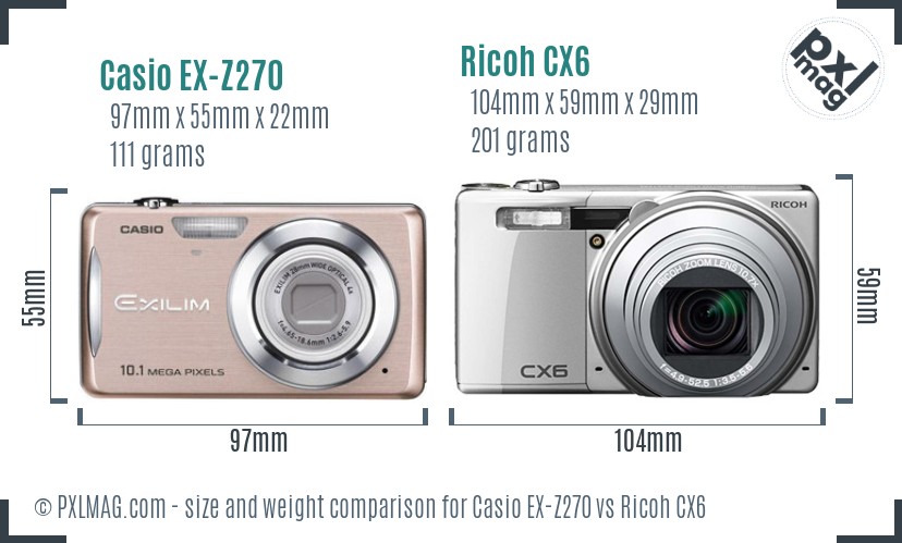 Casio EX-Z270 vs Ricoh CX6 size comparison Casio EX-Z270 vs Ricoh CX6 size comparison