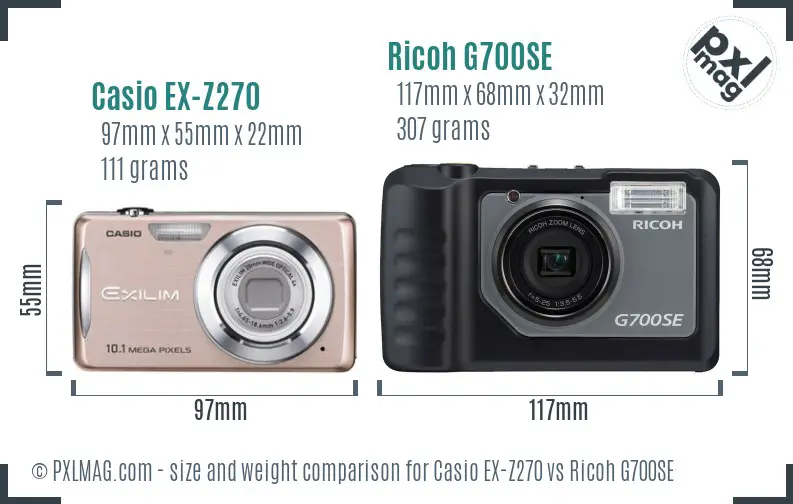 Casio EX-Z270 vs Ricoh G700SE size comparison Casio EX-Z270 vs Ricoh G700SE size comparison