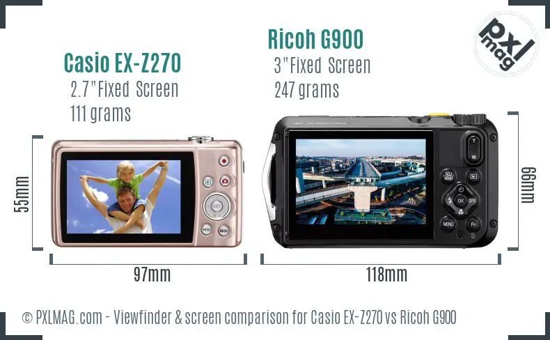 Casio EX-Z270 vs Ricoh G900 Screen and Viewfinder comparison