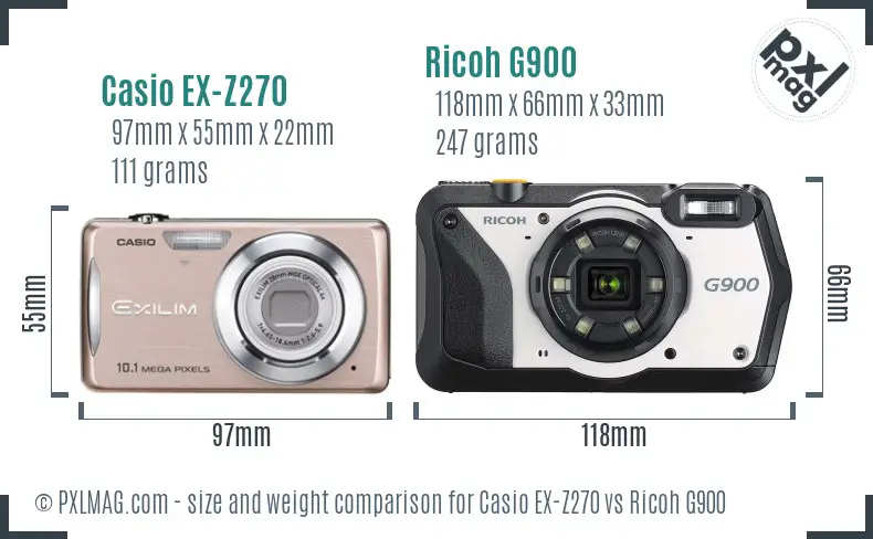 Casio EX-Z270 vs Ricoh G900 size comparison