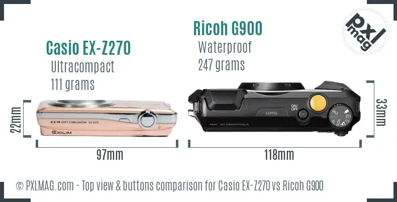 Casio EX-Z270 vs Ricoh G900 top view buttons comparison