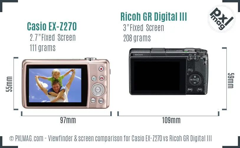 Casio EX-Z270 vs Ricoh GR Digital III Screen and Viewfinder comparison