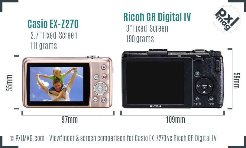 Casio EX-Z270 vs Ricoh GR Digital IV Screen and Viewfinder comparison