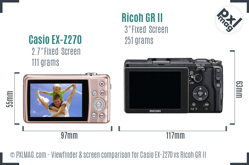 Casio EX-Z270 vs Ricoh GR II Screen and Viewfinder comparison