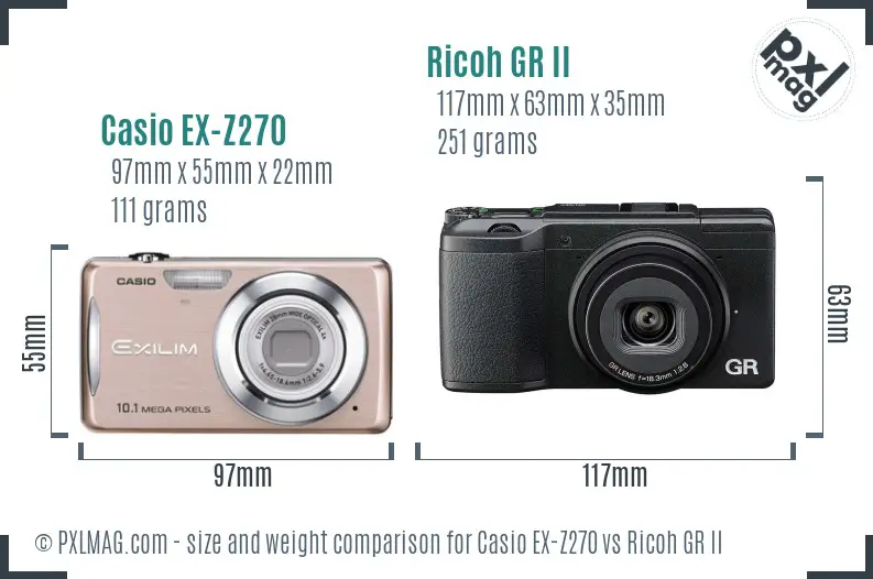 Casio EX-Z270 vs Ricoh GR II size comparison