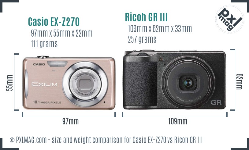 Casio EX-Z270 vs Ricoh GR III size comparison Casio EX-Z270 vs Ricoh GR III size comparison