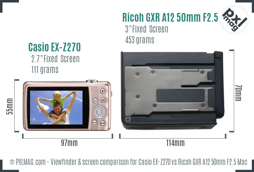 Casio EX-Z270 vs Ricoh GXR A12 50mm F2.5 Macro Screen and Viewfinder comparison