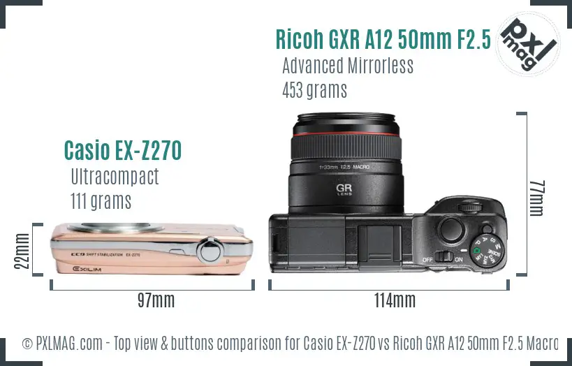 Casio EX-Z270 vs Ricoh GXR A12 50mm F2.5 Macro top view buttons comparison