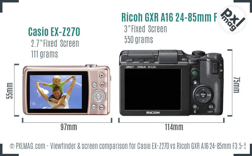 Casio EX-Z270 vs Ricoh GXR A16 24-85mm F3.5-5.5 Screen and Viewfinder comparison Casio EX-Z270 vs Ricoh GXR A16 24-85mm F3.5-5.5 Screen and Viewfinder comparison