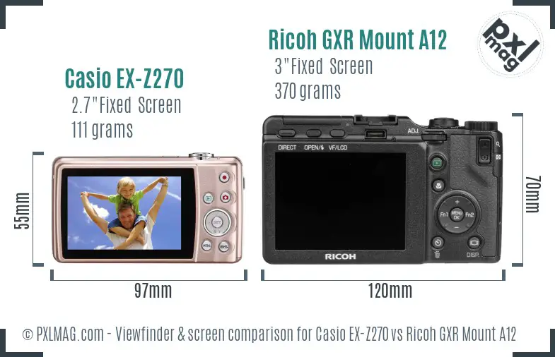 Casio EX-Z270 vs Ricoh GXR Mount A12 Screen and Viewfinder comparison