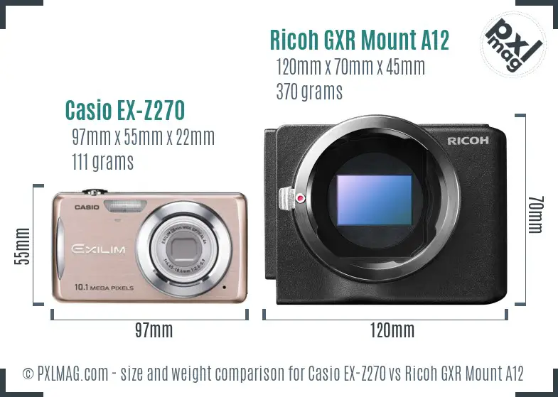 Casio EX-Z270 vs Ricoh GXR Mount A12 size comparison