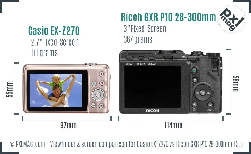 Casio EX-Z270 vs Ricoh GXR P10 28-300mm F3.5-5.6 VC Screen and Viewfinder comparison