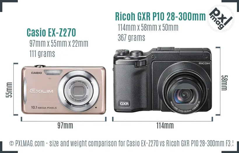 Casio EX-Z270 vs Ricoh GXR P10 28-300mm F3.5-5.6 VC size comparison