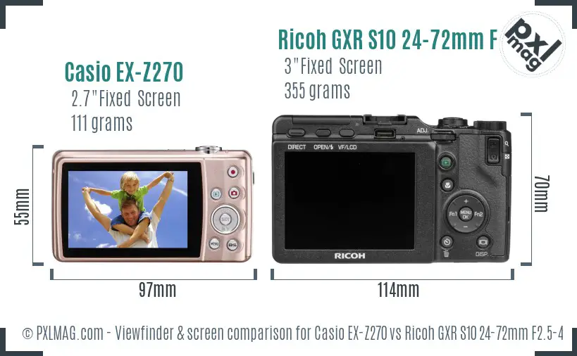 Casio EX-Z270 vs Ricoh GXR S10 24-72mm F2.5-4.4 VC Screen and Viewfinder comparison
