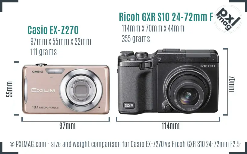 Casio EX-Z270 vs Ricoh GXR S10 24-72mm F2.5-4.4 VC size comparison