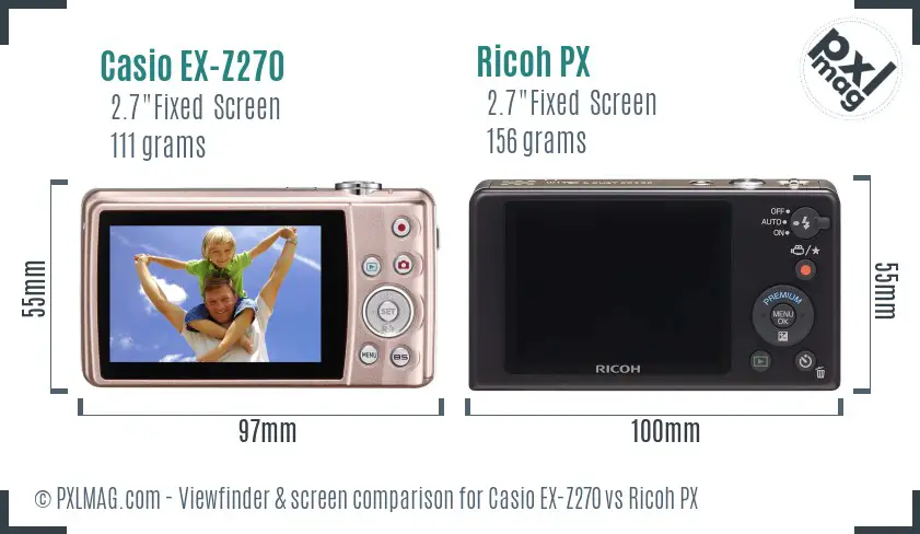 Casio EX-Z270 vs Ricoh PX Screen and Viewfinder comparison