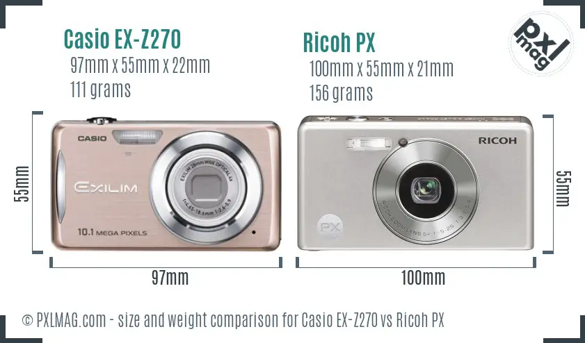 Casio EX-Z270 vs Ricoh PX size comparison