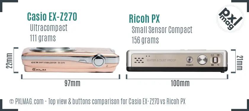 Casio EX-Z270 vs Ricoh PX top view buttons comparison