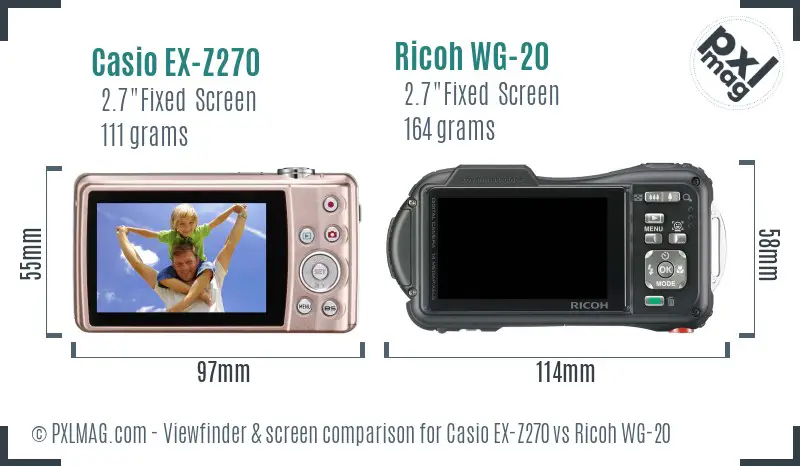 Casio EX-Z270 vs Ricoh WG-20 Screen and Viewfinder comparison