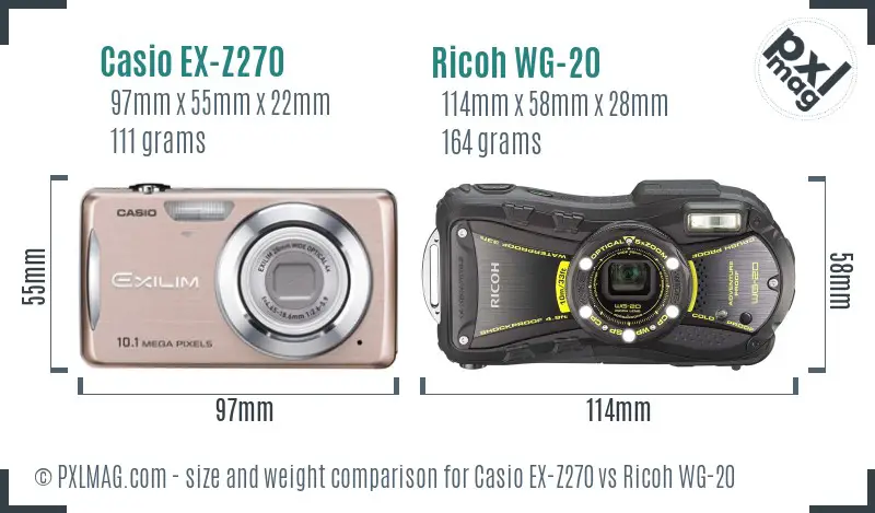 Casio EX-Z270 vs Ricoh WG-20 size comparison