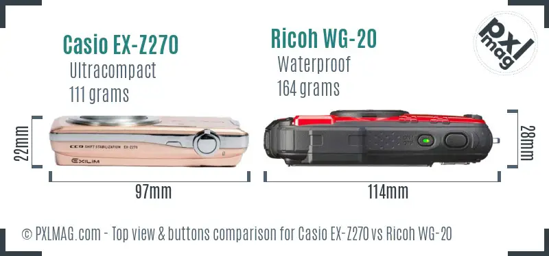 Casio EX-Z270 vs Ricoh WG-20 top view buttons comparison