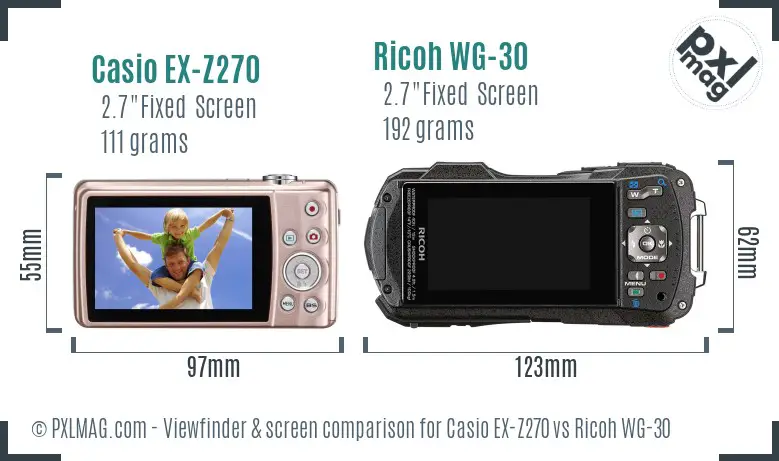 Casio EX-Z270 vs Ricoh WG-30 Screen and Viewfinder comparison Casio EX-Z270 vs Ricoh WG-30 Screen and Viewfinder comparison