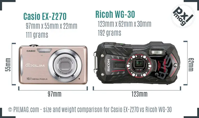 Casio EX-Z270 vs Ricoh WG-30 size comparison Casio EX-Z270 vs Ricoh WG-30 size comparison