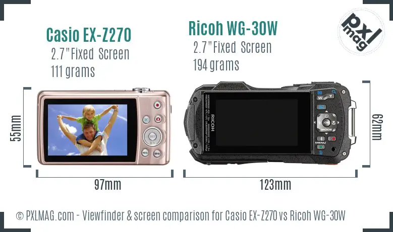 Casio EX-Z270 vs Ricoh WG-30W Screen and Viewfinder comparison