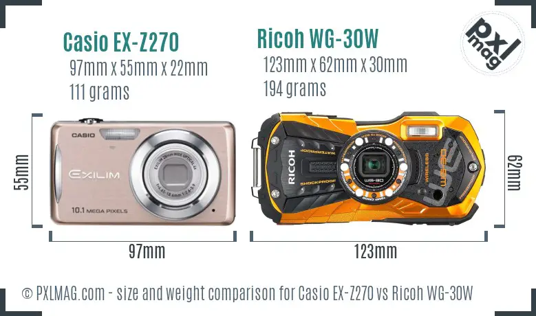 Casio EX-Z270 vs Ricoh WG-30W size comparison