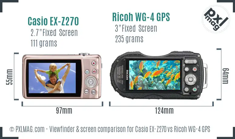 Casio EX-Z270 vs Ricoh WG-4 GPS Screen and Viewfinder comparison