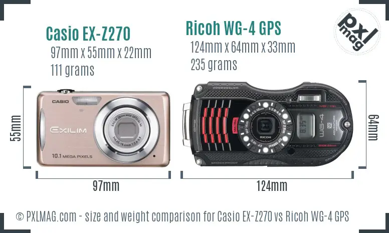 Casio EX-Z270 vs Ricoh WG-4 GPS size comparison