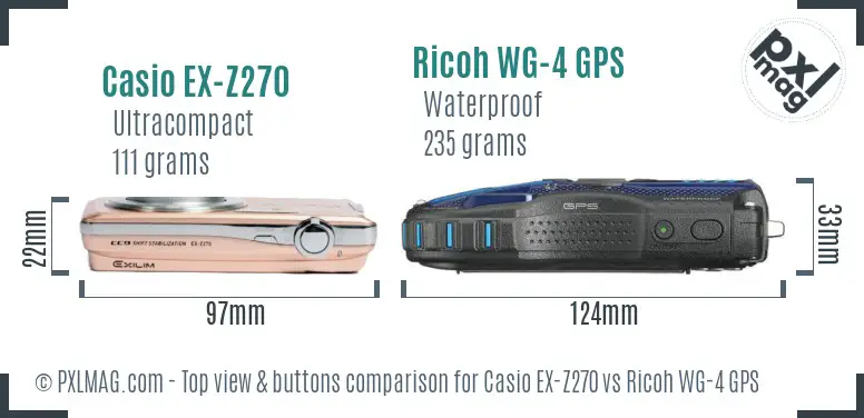 Casio EX-Z270 vs Ricoh WG-4 GPS top view buttons comparison