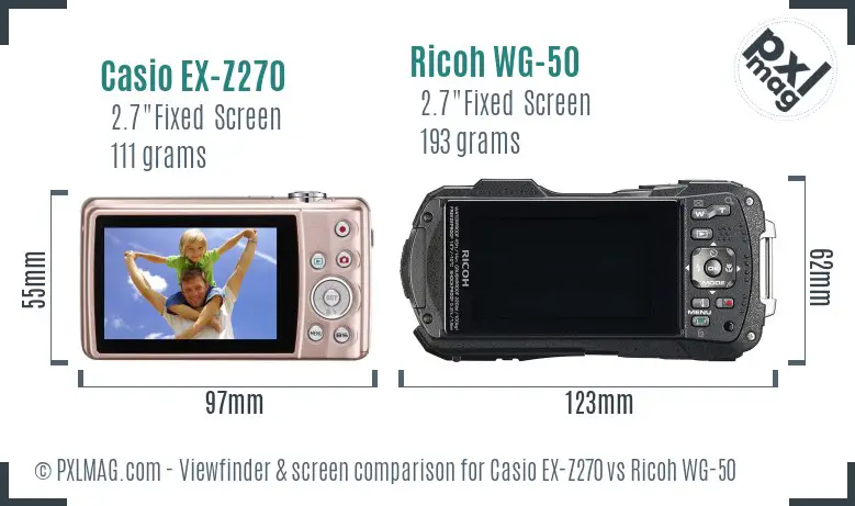 Casio EX-Z270 vs Ricoh WG-50 Screen and Viewfinder comparison