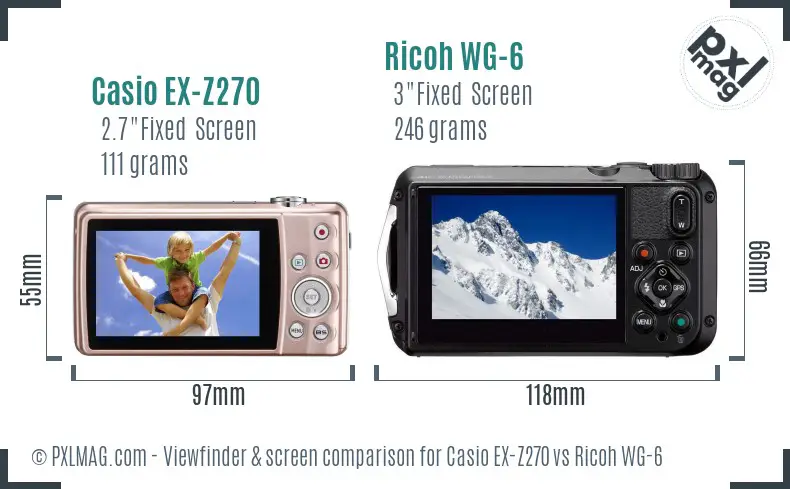 Casio EX-Z270 vs Ricoh WG-6 Screen and Viewfinder comparison