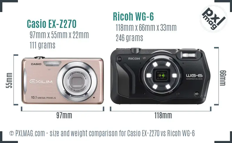 Casio EX-Z270 vs Ricoh WG-6 size comparison