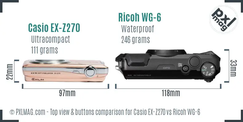 Casio EX-Z270 vs Ricoh WG-6 top view buttons comparison