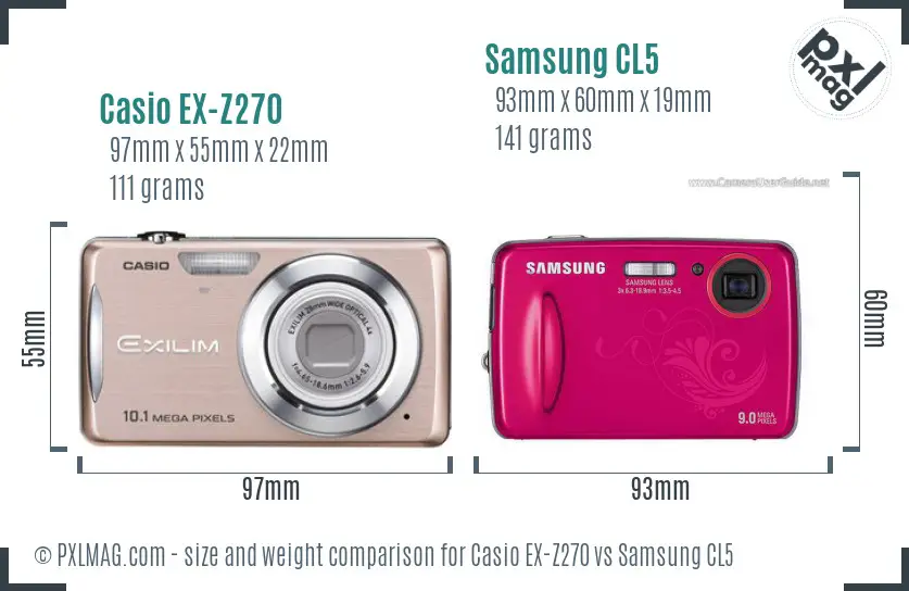 Casio EX-Z270 vs Samsung CL5 size comparison