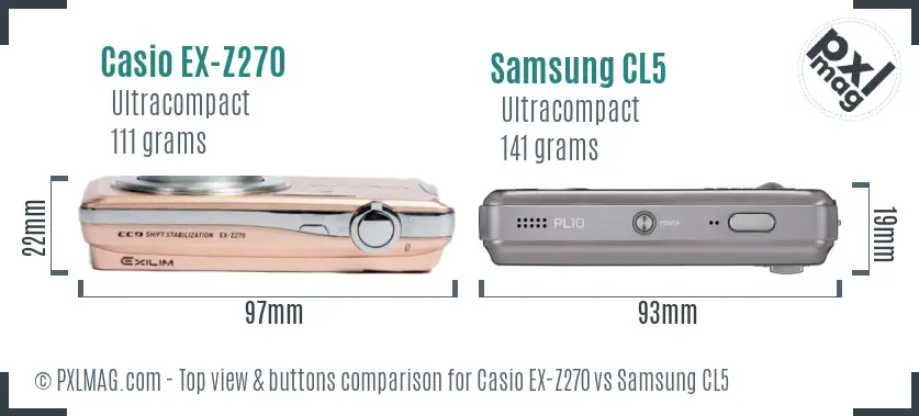 Casio EX-Z270 vs Samsung CL5 top view buttons comparison