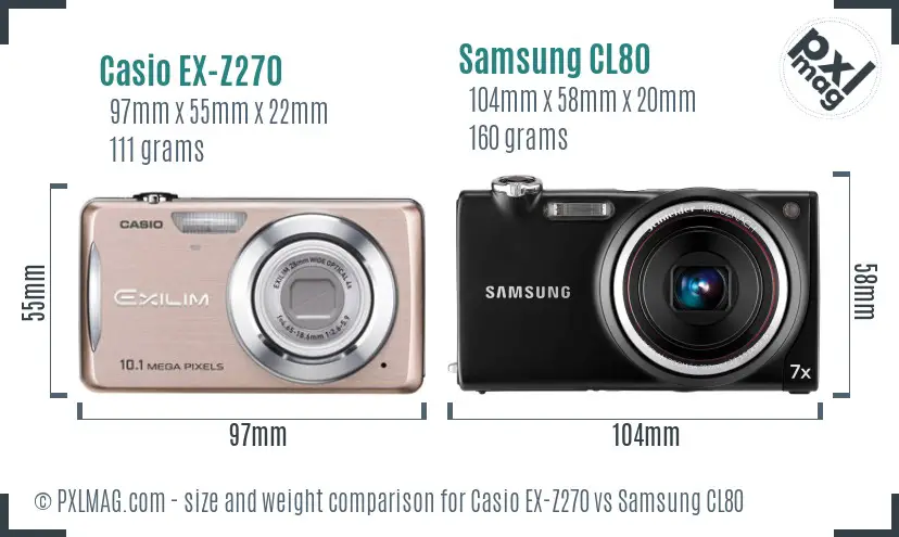 Casio EX-Z270 vs Samsung CL80 size comparison