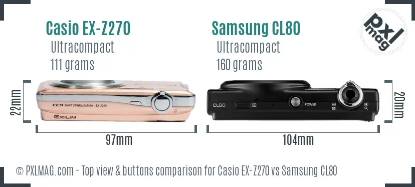 Casio EX-Z270 vs Samsung CL80 top view buttons comparison