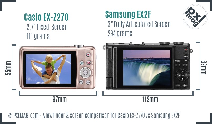 Casio EX-Z270 vs Samsung EX2F Screen and Viewfinder comparison
